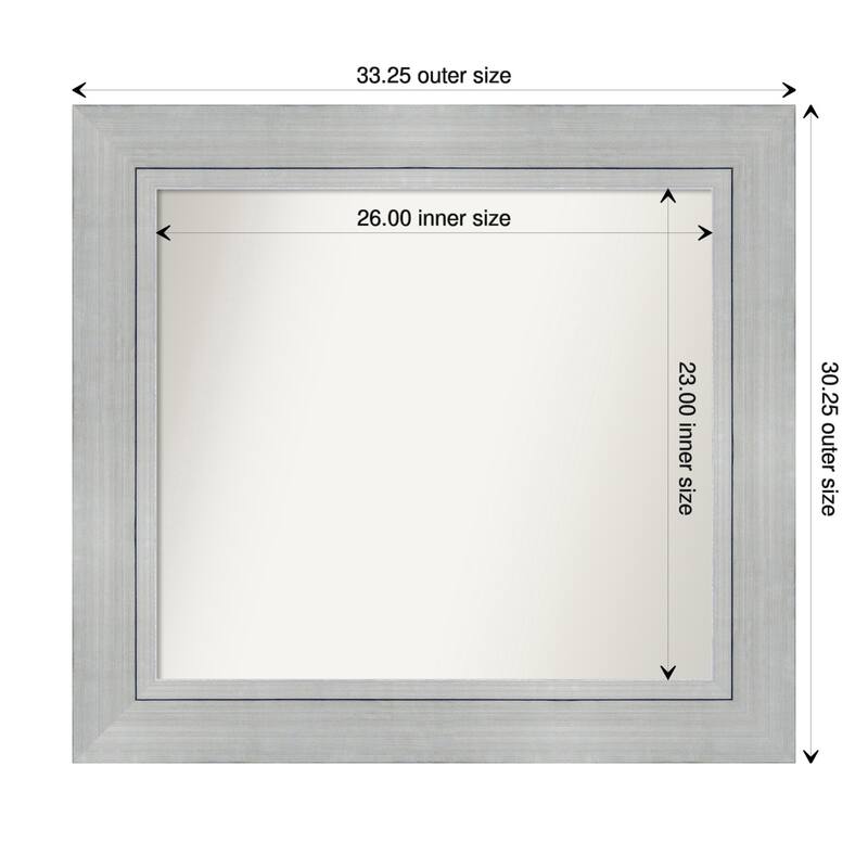 Romano Silver Framed Non-Beveled Custom Wall Mirror, Bathroom Vanity Mirror - Outer Size: 33.25 x 30.25