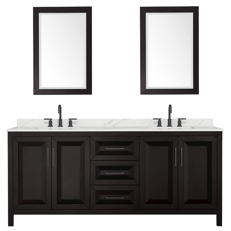 Daria 80-inch Double Vanity, 3 Hole Quartz Top, 24-inch Mirrors