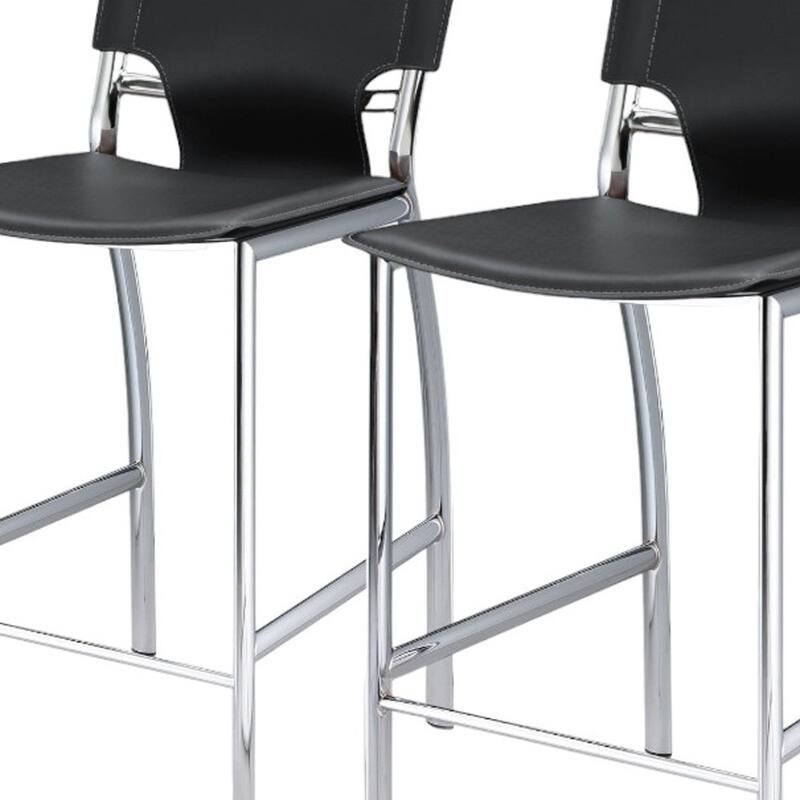 HomeRoots Set of Two 29" Black and Silver Metal and Faux Leather Low Back Bar Height Bar Chairs