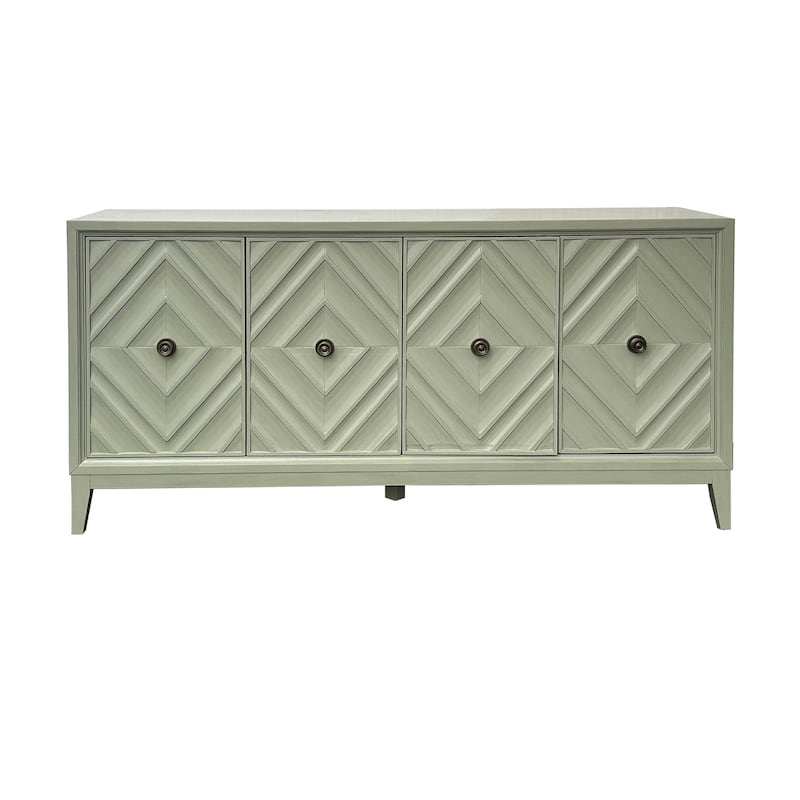 70 in. Green Solid Wood 4 Door Media Credenza_Sideboard