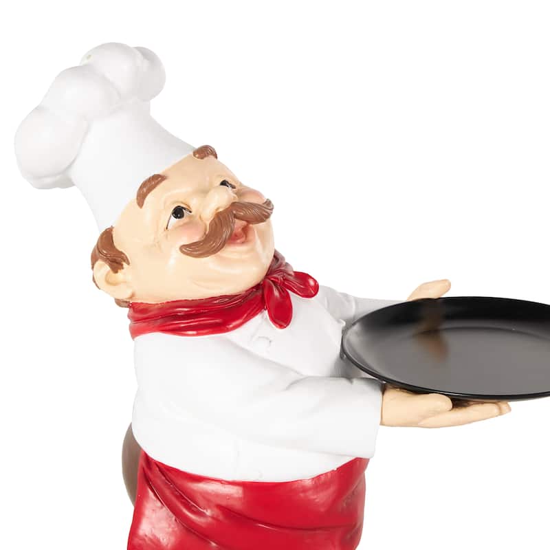 White Polystone Kitchen Decorative Figurine Chef Sculpture with Black Tray