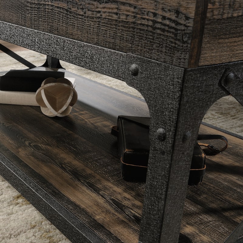 Wood Lift-Top Coffee Table with Industrial Style, Brown - 41.30" L x 22.32" W x 18.58" H