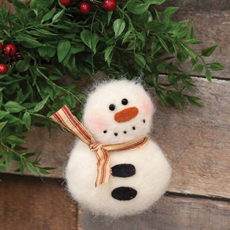 White Felt Fleece Snowman Ornament with Wire Hanger Holiday Decor - 3.50 x 1 x 4.50 in.