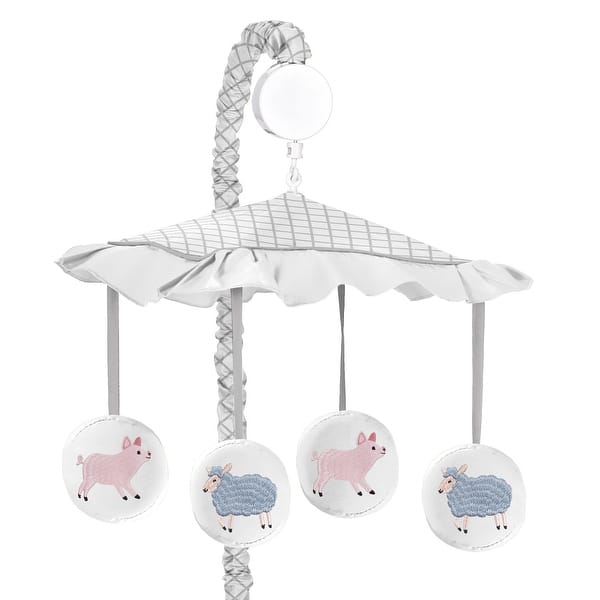 slide 2 of 2, Farm Animals Collection Boy or Girl Musical Crib Mobile - Watercolor Farmhouse Lattice Sheep Pig
