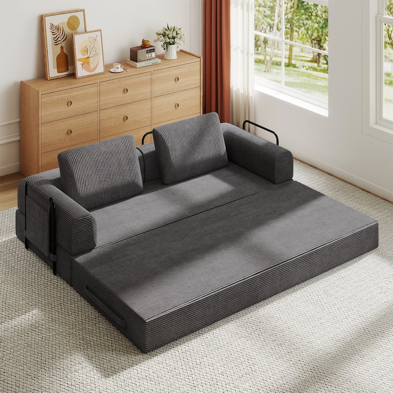 Convertible Sleeper Sofa Bed, Corduroy Folding Sleeper Couch with Pillow, Boneless Couch for Living Room, Floor Lounge Sofa