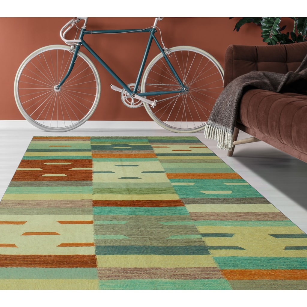 Hand-Woven Winchester Kilim Nazgul Ivory/Rust Rug - 5'2" x 6'8"
