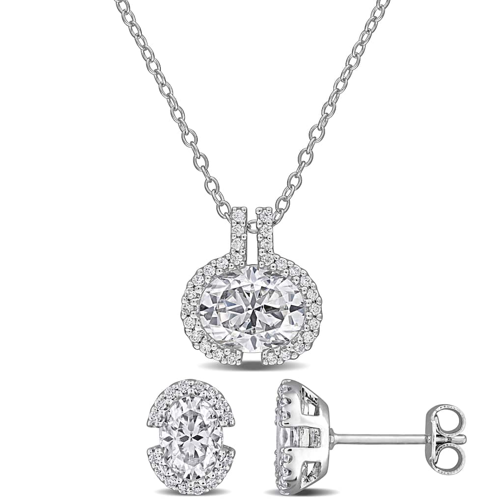 Miadora Sterling Silver Created Moissanite Necklace and Earrings Set