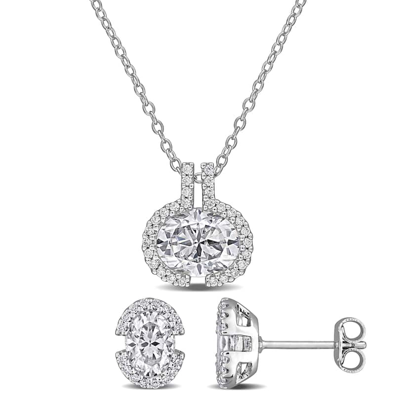 Miadora Sterling Silver Created Moissanite Necklace and Earrings Set - Oval