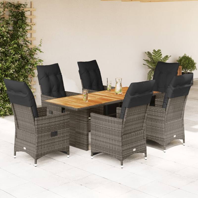 vidaXL Patio Bistro Set with Cushions Outdoor Garden Furniture Grey Poly Rattan - Grey - 31.5 x 74.8 x 29.5