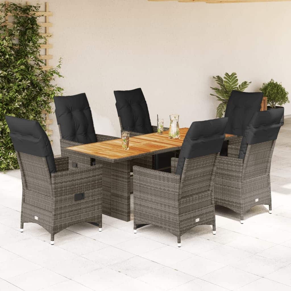 vidaXL Patio Bistro Set with Cushions Outdoor Garden Furniture Grey Poly Rattan