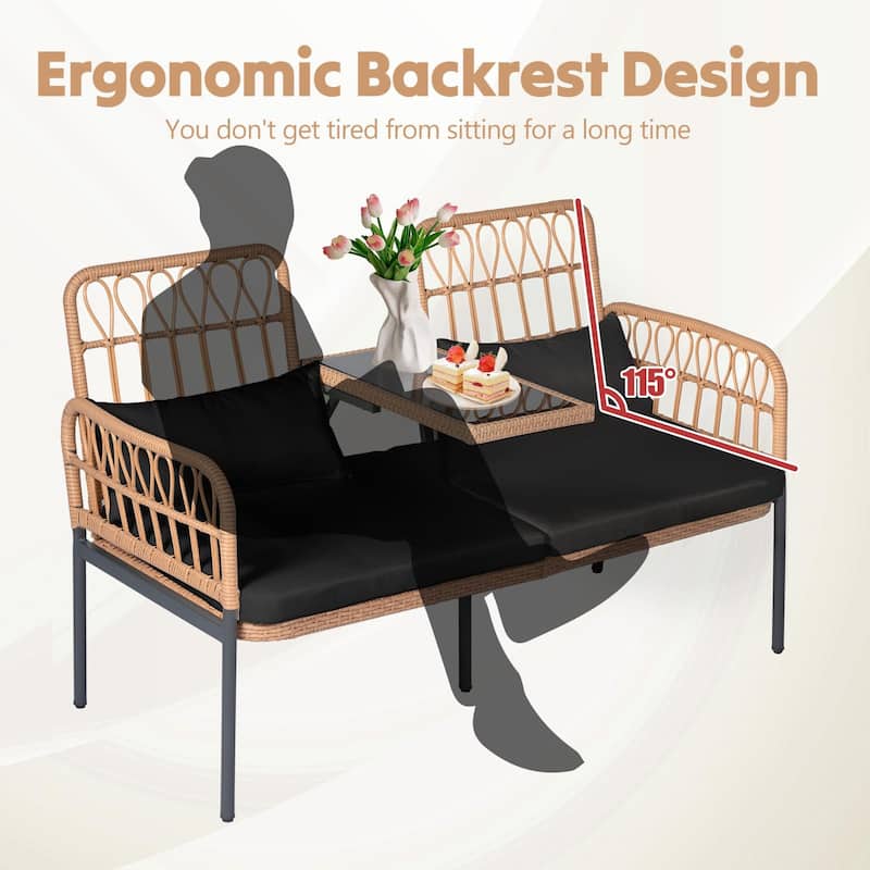 Outdoor Patio Ratten Woven Loveseat Conversation Furniture Set with Cushions