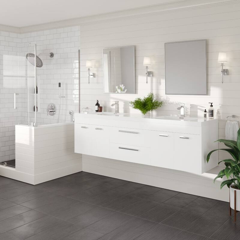 Lugano 72"W Wall Mount Bath Vanity with Acrylic Top & Integrated Sinks