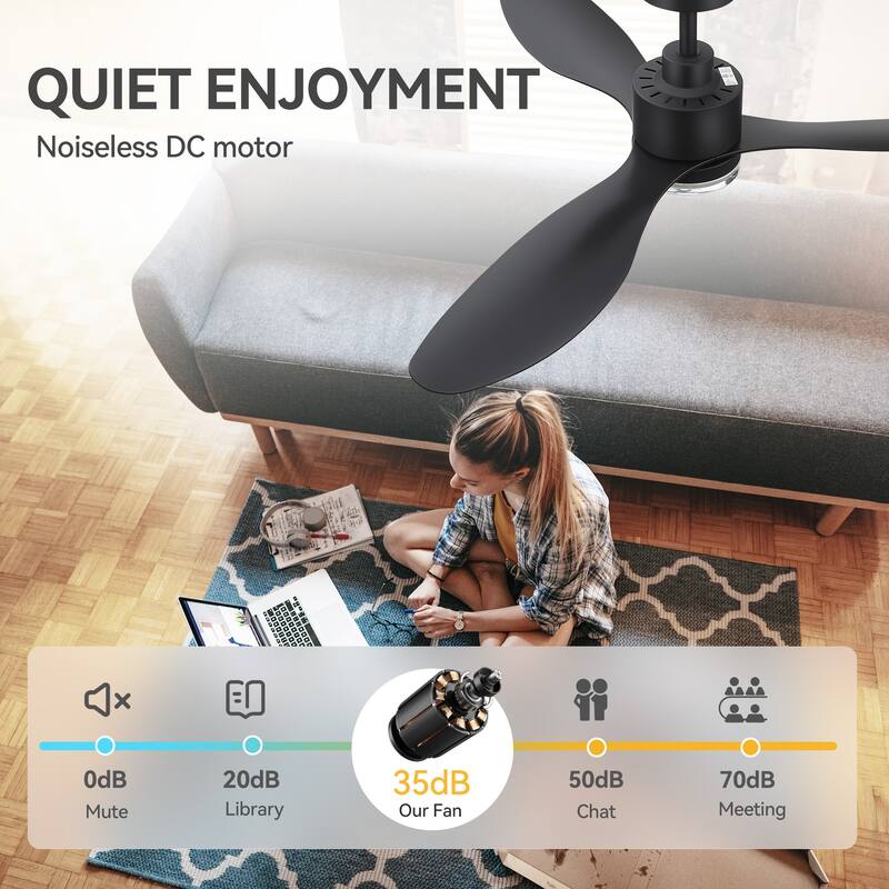 52" Black/Gold LED Ceiling Fan with Light and Remote(3-Blade)