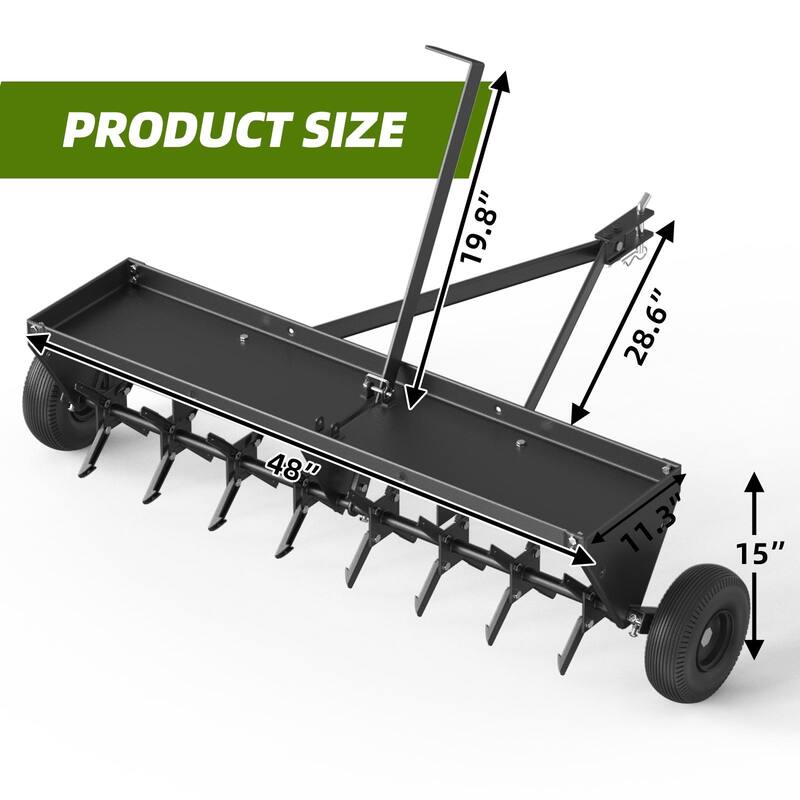48 Inch Tow Behind Aerators with Durable Steel Tines Lawn Soil Penetrator with Extra-Wide Tow Bar for Lawn