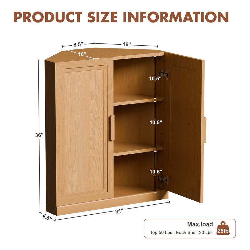Corner Cabinet Wooden Corner Storage Organizer Cabinet with Adjustable Shelves