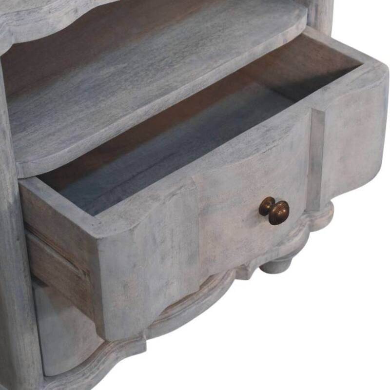 Solid Wood Lucia Bedside,Grey,2-Drawer,1-Shelf