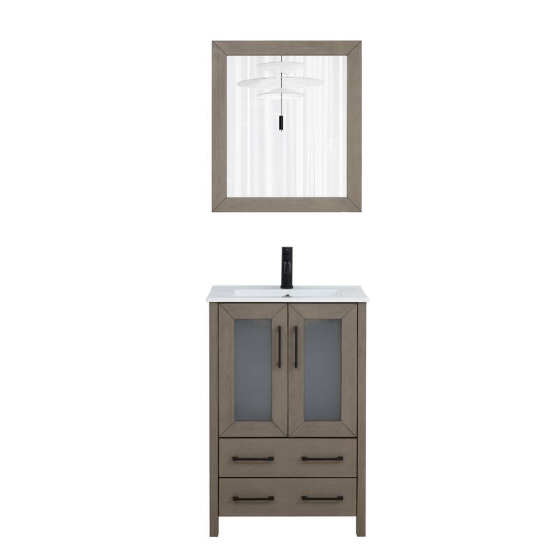 Vanity Art 24-Inch Single Sink Bathroom Vanity Set 2 Drawers, 1 Cabinet, 1 Shelf, Soft-Closing Doors with Free Mirror
