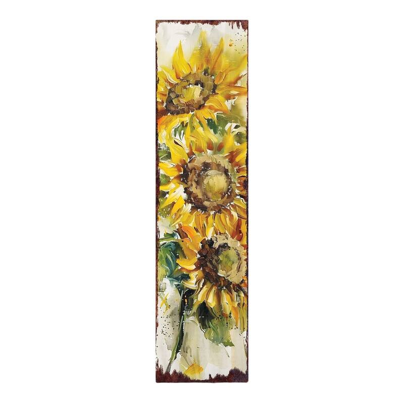 HomeRoots 36" Brown Green And Yellow Solid Wood Sunflowers Porch Sign