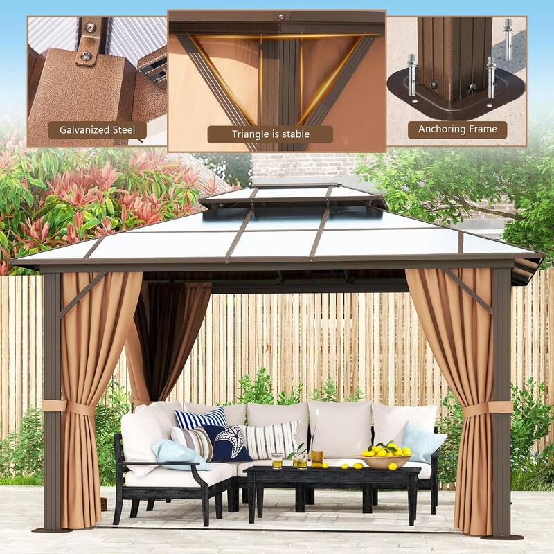 BaPiPro 12x10FT Heavy Duty Double Roof Hardtop Gazebo with Aluminum Frame