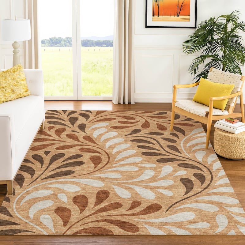 Machine Washable Indoor/ Outdoor Floral Arabesque Chantille Rug