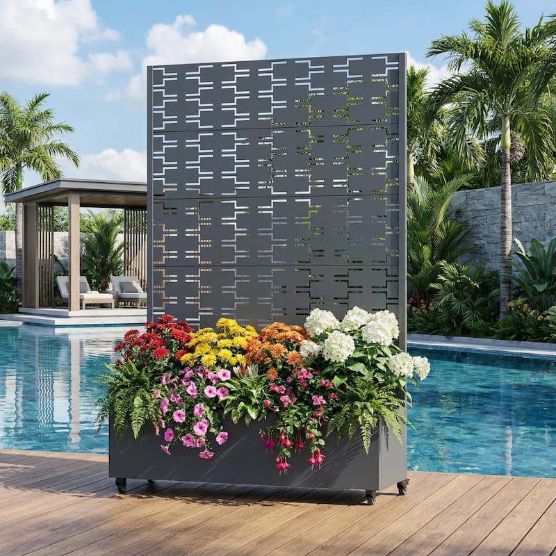 Metal Planter Box with Trellis Privacy Screen Planter Box with Lockable Wheels