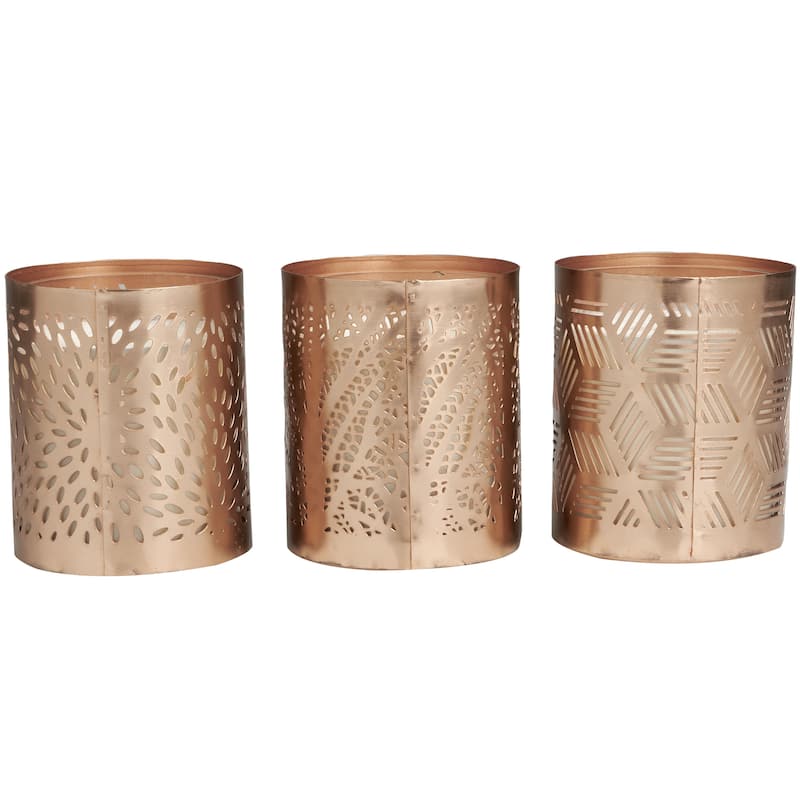 Metal Geometric Campfire Scented 13 oz 1 Wick Decorative Candle with White Wax - Set of 3 Copper - Roche River Decor