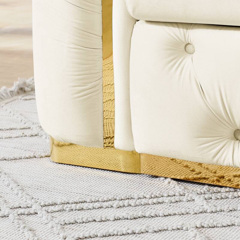 90.6" Velvet 3-Seater Sofa with 2 Pillows High-Density Cushions, Gold Accents, and Pillows