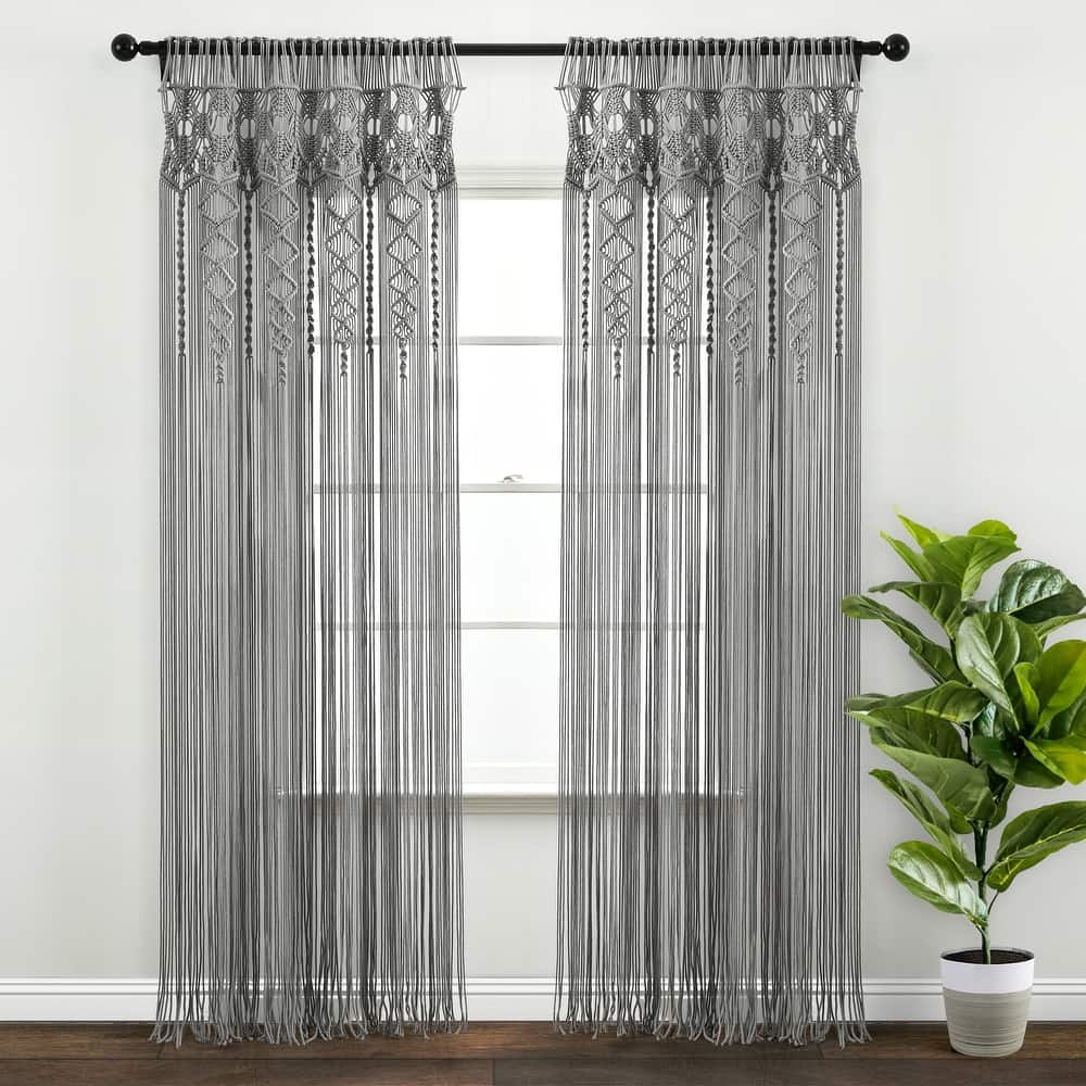 Lush Decor Boho Macrame Textured Cotton Window Curtain/Room Divider/Doorway/Wall Decor