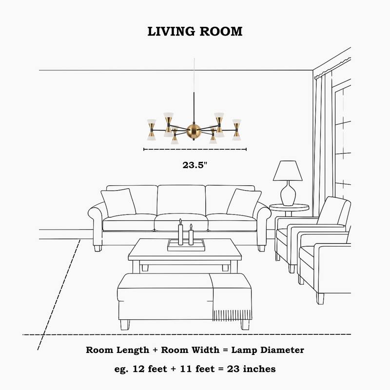 Modern Contemporary 12-Light Black Gold LED Chandelier Metal Wheel Pendant Lights for Dining Room - 23.5" D x 12.5" H