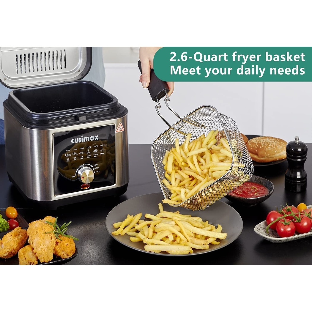 Electric Deep Fryer with Basket and Drip Hook, 2.6Qt Oil Capacity