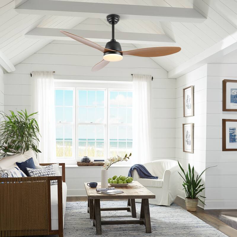 Aldrin 52" 1-Light Industrial Iron/Plastic Mobile-App/Remote-Controlled 6-Speed Propeller LED Ceiling Fan, by JONATHAN Y