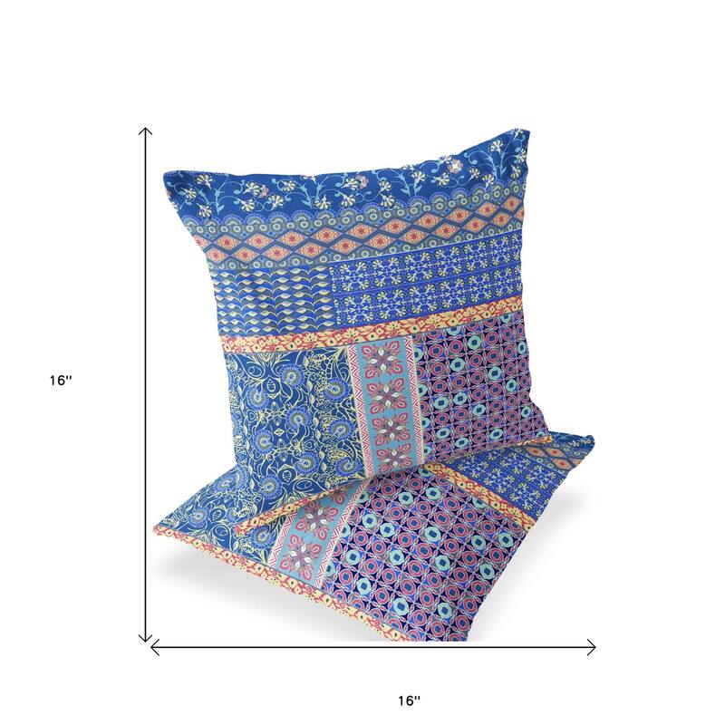 HomeRoots Set of Two 16" X 16" Blue and Yellow Blown Seam Floral Indoor Outdoor Throw Pillow - 16.00' X '16.00' X '5.00