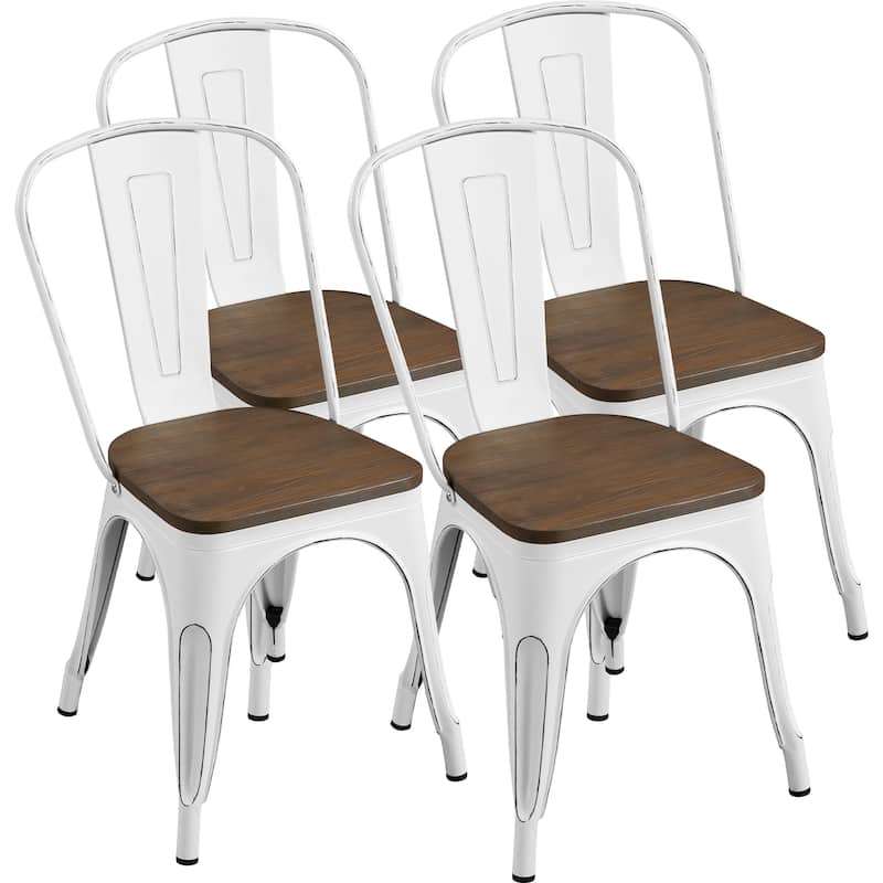 Yaheetech Set of 4 Metal Dining Chair Bistro Bar Stools with Wooden Stackable Chairs for Home