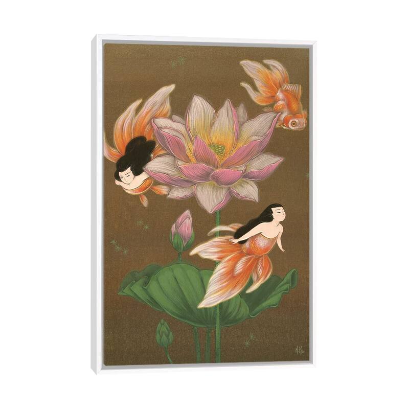 iCanvas "Goldfish Mermaids - Summer Lotus" by Martin Hsu Framed - White - 40x26