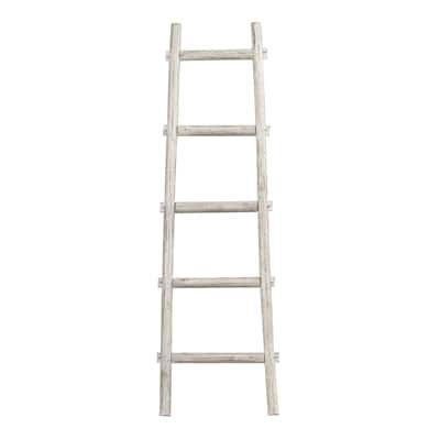 Transitional Style Wooden Decor Ladder with 5 Steps, White