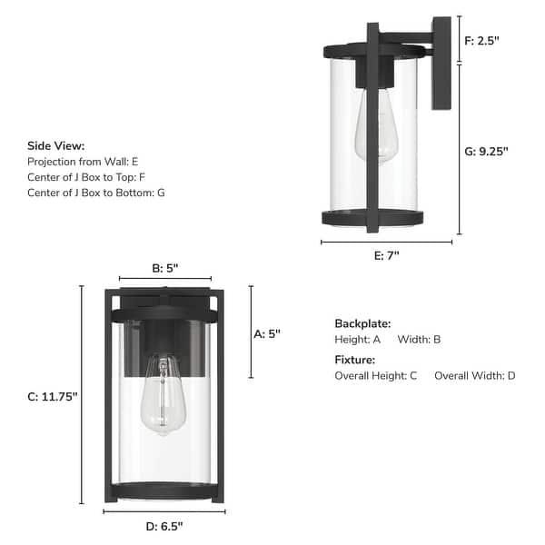 dimension image slide 1 of 4, Hunter Astwood Outdoor WeatherMax Black Wall Light - Transitional, Modern - Front Porch, Patio, Garage - Corrosion Resistant!