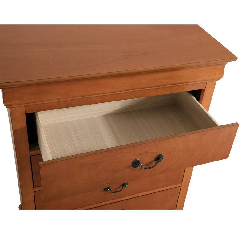 Wooden Bedroom Chest with Five Drawers - 48" - Brown