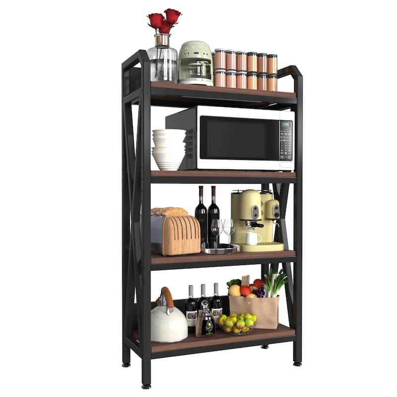56.30" Bakers Rack 4-Level Storage Shelves Metal and Wooden Kitchen Shelves, Kitchen Organizers and Storage