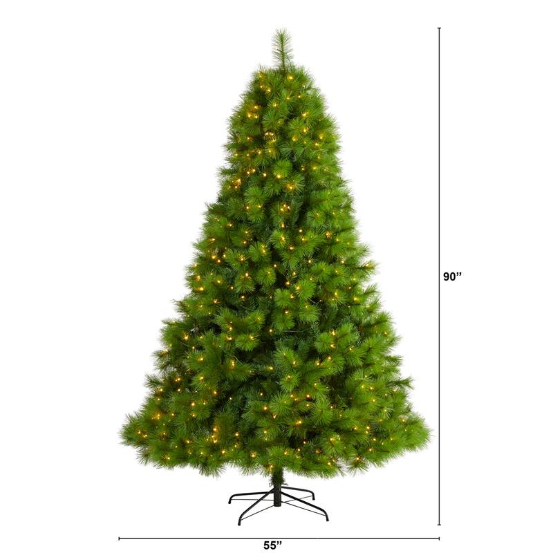 7.5ft. Green Pine Artificial Christmas Tree with 550 Clear LED Lights - Lush Full-Bodied Holiday X-Mas Tree