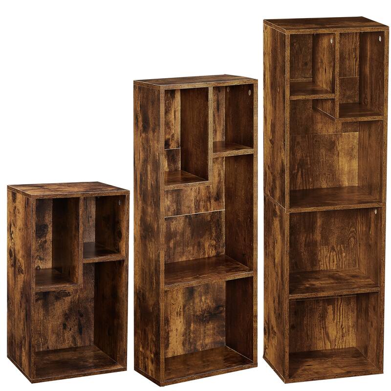VECELO Set of 3 Cube Bookshelves 2/3/4-Tier Open Shelf Bookcase with Irregular Cubes for Living Room Study Bedroom Office