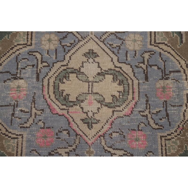 Distressed Geometric Tabriz Persian Rug Hand-knotted Wool Carpet - 9'8" x 12'11"