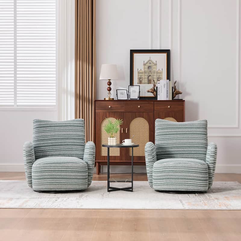 Modern Style 360° Swivel Leisure Chair Fabric Striped Armrest Swivel Chair