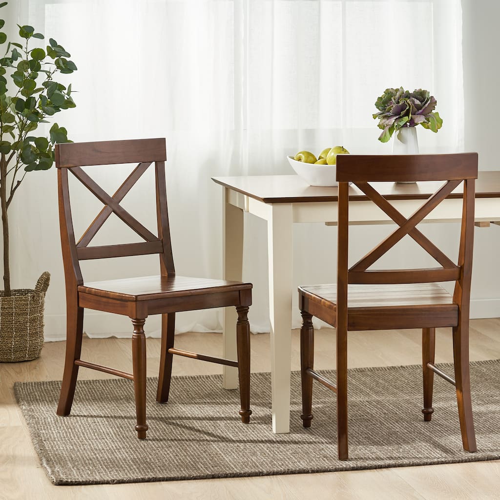 Indoor Acacia Wood Dining Chairs with X-Back Design, Set of 2