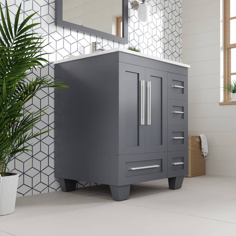 Eviva Loon Bath Vanity with Carrara Quartz Vanity Top & Undermount Sink