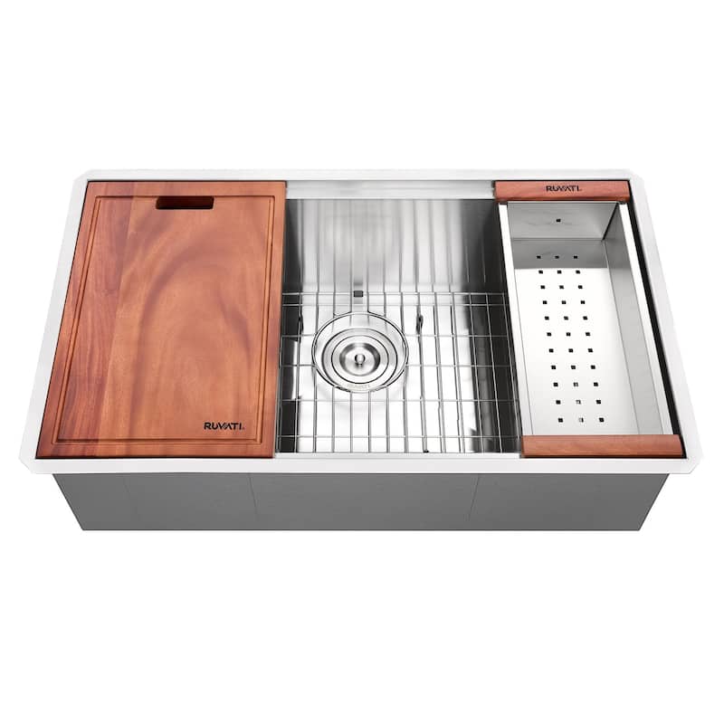 Ruvati 28-inch Workstation Ledge Undermount 16 Gauge Stainless Steel Kitchen Sink Single Bowl - RVH8309 - 26-1/2″ x 16″