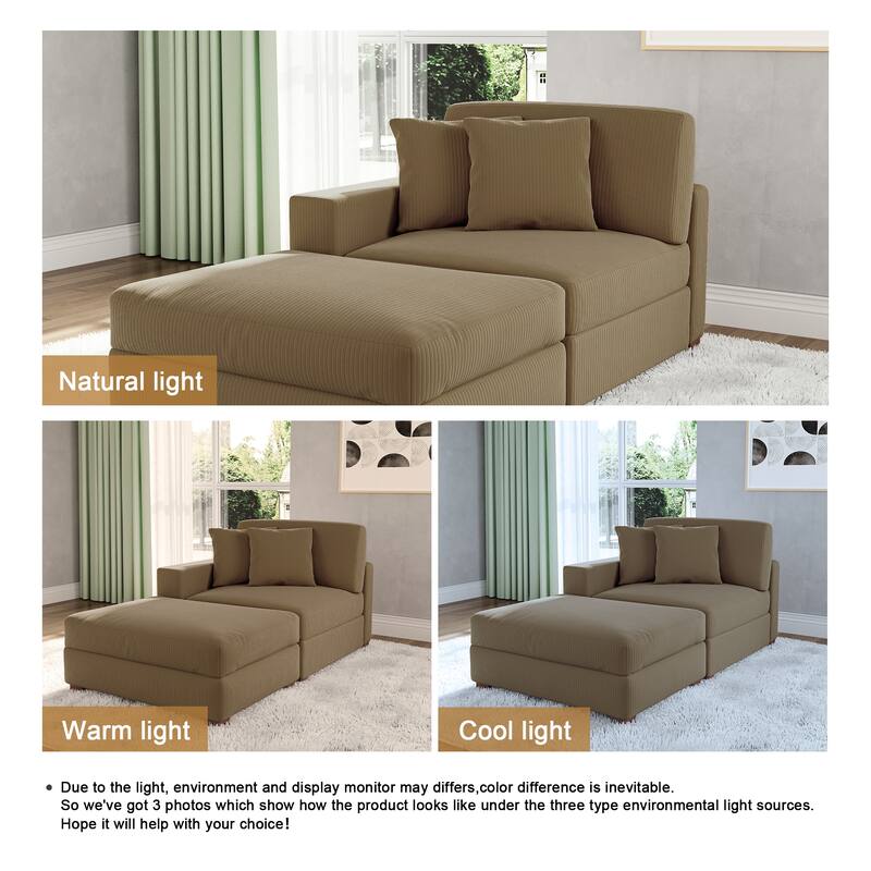 Corduroy Chaise Lounge Sofa with Ottoman for Living Room