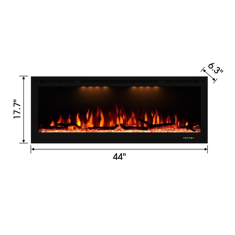 44" 1500W Modern Inserted Wall Mounted Smart Electric Fireplace Heater with APP Control and Remote - 44" L x 6.3" W x 17.72" H