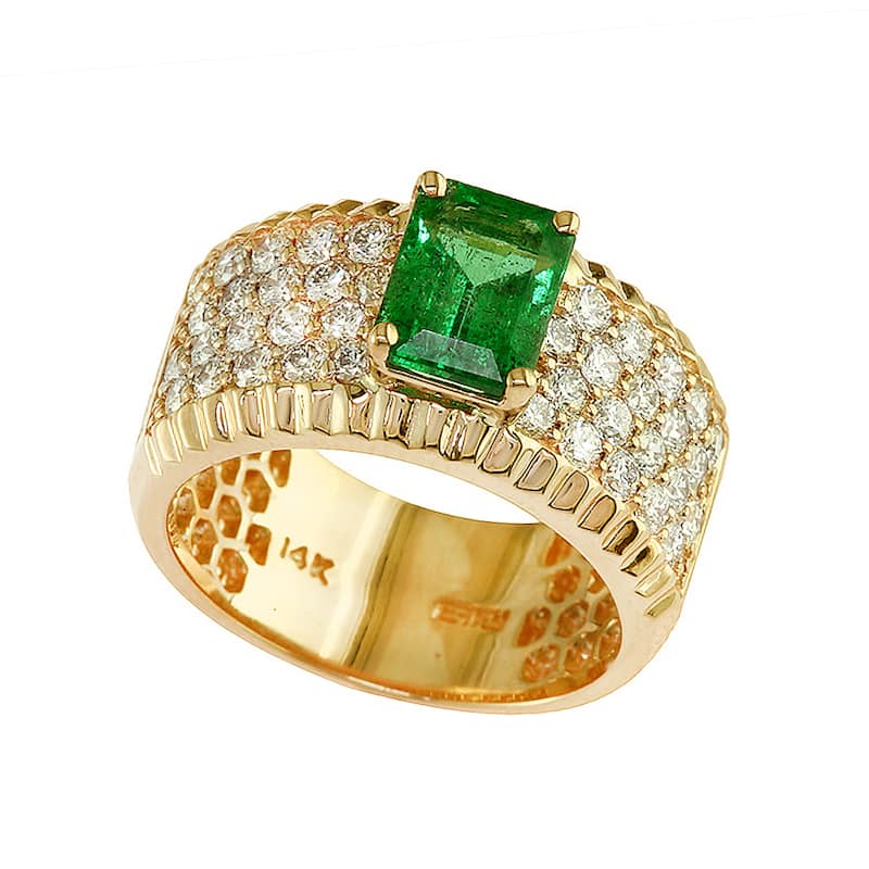 EFFY 14K Gold Diamond Natural Emerald Ring