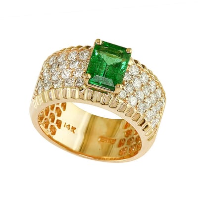EFFY 14K Gold Diamond Natural Emerald Ring