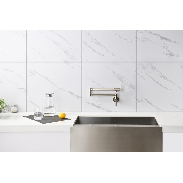 Global Pronex Pot Filler Faucet Wall Mount Solid Brass Kitchen Faucet 2 Handles with Single Hole Double Joint Swing Arm. Opens flyout.